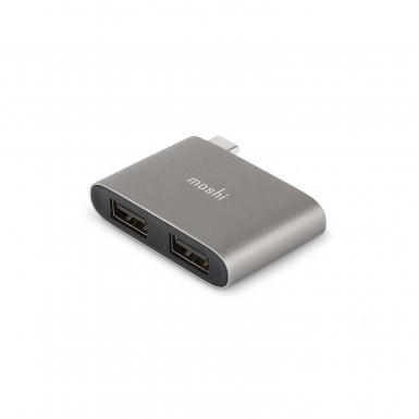 Moshi USB-C to Dual USB-A Adapter - адаптер за свързване от USB-C към 2 x USB-A (тъмносив)