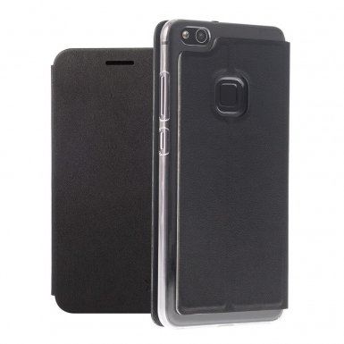 Honju DarkBook Folio Case - кожен калъф с поставка и отделение за кр. карта за Huawei P10 Lite (черен)