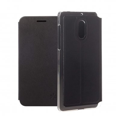 Honju DarkBook Folio Case - кожен калъф с поставка и отделение за кр. карта за Nokia 6 (черен)