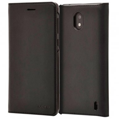 Nokia Slim Flip Case CP-304 - оригинален кожен калъф с отделение за кр. карта за Nokia 2 (черен)