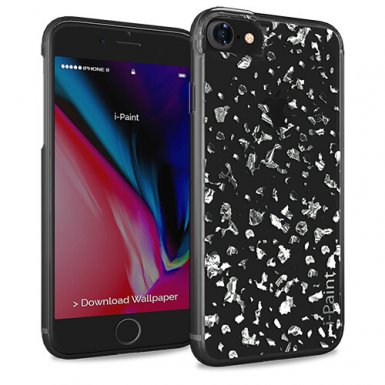 iPaint Glitter Flakes Case - дизайнерски поликарбонатов кейс с TPU рамка за iPhone 8, iPhone 7 (прозрачен-сребрист)