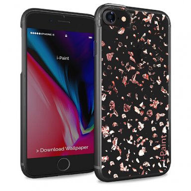 iPaint Glitter Flakes Case - дизайнерски поликарбонатов кейс с TPU рамка за iPhone 8, iPhone 7 (прозрачен-розов)