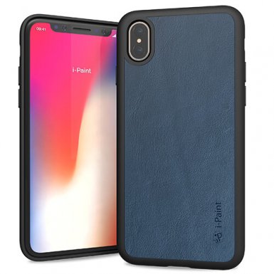 iPaint Black Leather Case - кожен (естествена кожа) кейс за iPhone XS, iPhone X (тъмносин)
