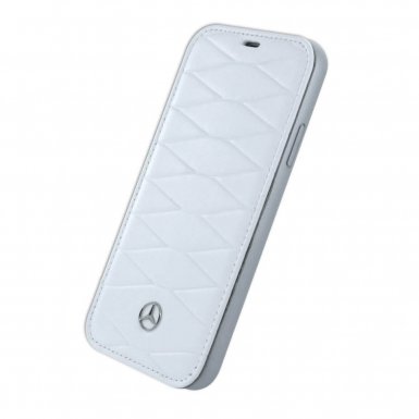 Mercedes-Benz Pattern III Folio Case - кожен калъф (естествена кожа), тип портфейл за iPhone X (бял)
