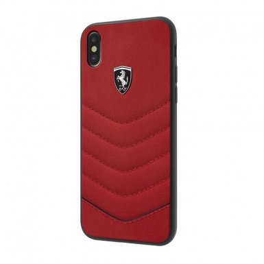 Ferrari Heritage Quilted Hard Case - кожен кейс (естествена кожа) за iPhone X (червен)
