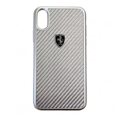 Ferrari Heritage Real Carbon Hard Case - дизайнерски карбонов кейс за iPhone XS, iPhone X (сребрист)