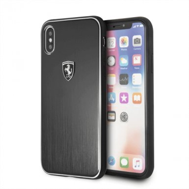 Ferrari Heritage Aluminium Hard Case - дизайнерски алуминиев кейс за iPhone XS, iPhone X (черен)