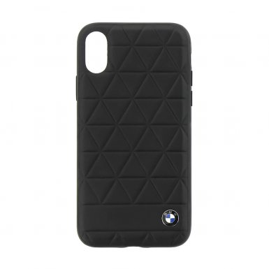BMW Signature Embossed Hexagon Leather Hard Case - оригинален кожен кейс (естествена кожа) за iPhone XS, iPhone X (черен)