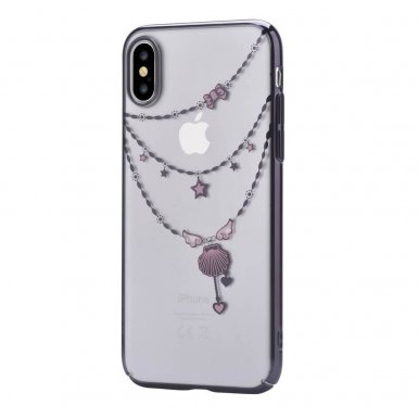Devia Crystal Shell Case - поликрабонатов кейс за iPhone XS, iPhone X (с кристали Сваровски) (черен)