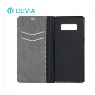 Devia Flax Case - кожен калъф, тип портфейл за Samsung Galaxy Note 8 (сив)