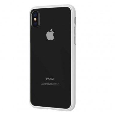 Comma Fancy Mirror Case - силиконов (TPU) калъф със стъклен гръб за iPhone XS, iPhone X (прозрачен-бял)