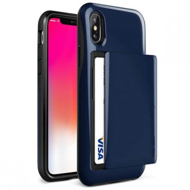 Verus Damda Glide Case - висок клас хибриден удароустойчив кейс с място за кр. карти за iPhone XS, iPhone X (тъмносин)