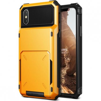 Verus Damda Folder Case - висок клас хибриден удароустойчив кейс с място за кр. карти за iPhone XS, iPhone X (жълт)