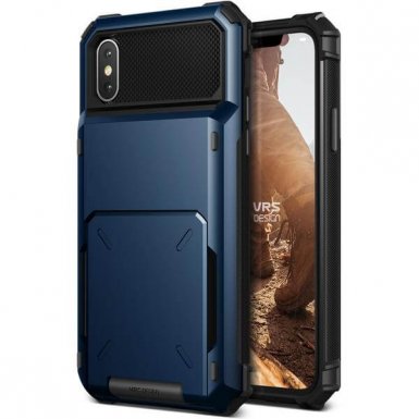 Verus Damda Folder Case - висок клас хибриден удароустойчив кейс с място за кр. карти за iPhone XS, iPhone X (тъмносин)