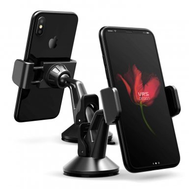 Verus Hybrid Grab Mini - поставка за стъкло и гладки повърхности за iPhone, Samsung и смартфони до 6.3 инча (черен)