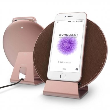 Verus Wireless Pad Halo - метална (с кожено покритие) поставка (пад) с Fast Charge за безжично захранване (розово злато) 