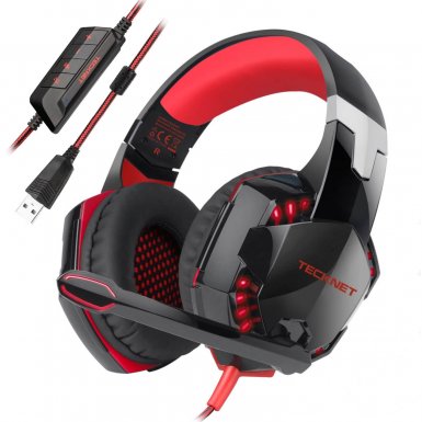 TeckNet GH928 7.1 Channel Surround Sound Gaming Headset - геймърски слушалки с микрофон и управление на звука (черен-червен)