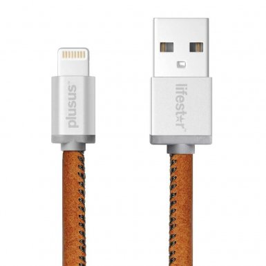 PlusUs LifeStar Handcrafted Lightning Cable - ръчно изработен сертифициран Lightning кабел за iPhone, iPad и iPod (1 м.) (сребрист-кафяв)