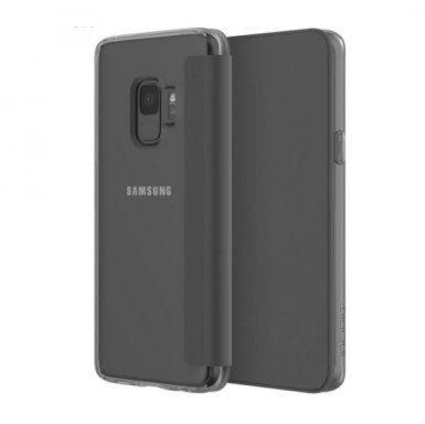 Incipio NGP Folio Case - удароустойчив хоризонтален кожен калъф, тип портфейл за Samsung Galaxy S9 (сив-прозрачен)