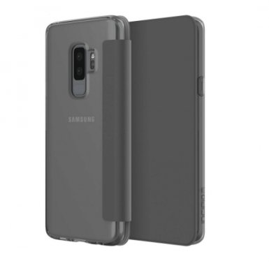 Incipio NGP Folio Case - удароустойчив хоризонтален кожен калъф, тип портфейл за Samsung Galaxy S9 Plus (сив-прозрачен)