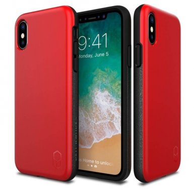 Patchworks Level ITG Case - хибриден удароустойчив TPU калъф за iPhone XS, iPhone X (червен)