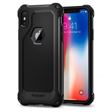 Spigen Rugged Armor Extra - термополиуретанов кейс с най-висока степен на защита за iPhone XS, iPhone X (черен-мат)