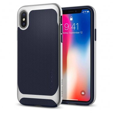 Spigen Neo Hybrid Case - хибриден кейс с висока степен на защита за iPhone XS, iPhone X (син-сребрист) 