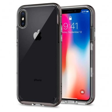 Spigen Neo Hybrid Case Crystal - хибриден кейс с висока степен на защита за iPhone XS, iPhone X (прозрачен-сив)