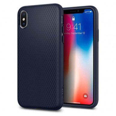 Spigen Liquid Air Case - тънък качествен термополиуретанов кейс за iPhone XS, iPhone X (тъмносин) 
