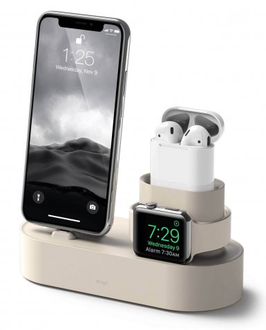 Elago Trio Charging Hub - силиконова поставка за зареждане на iPhone, Apple Watch и Apple AirPods (бяла)