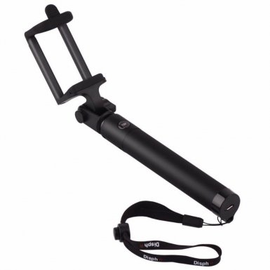 Разтегателен безжичен селфи стик с вграден Bluetooth бутон за снимки за мобилни телефони с Android и iOS (черен)