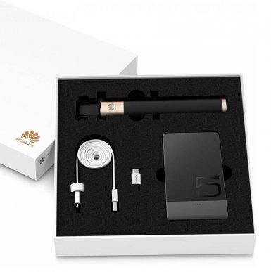 Huawei Gift Box - оригинален подаръчен комплект от външна батерия, селфи стик, MicroUSB кабел и USB-C адаптер за Huawei устройства (черен)