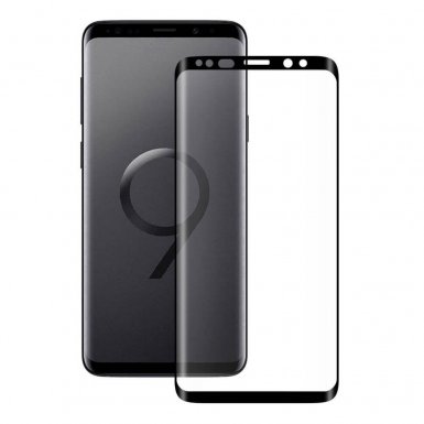 Eiger 3D Glass Edge to Edge Curved Tempered Glass - калено стъклено защитно покритие с извити ръбове за целия дисплея на Samsung Galaxy S9 Plus (черен-прозрачен)