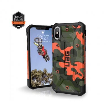 Urban Armor Gear Pathfinder - удароустойчив хибриден кейс за iPhone XS, iPhone X (оранжев-камуфлаж)