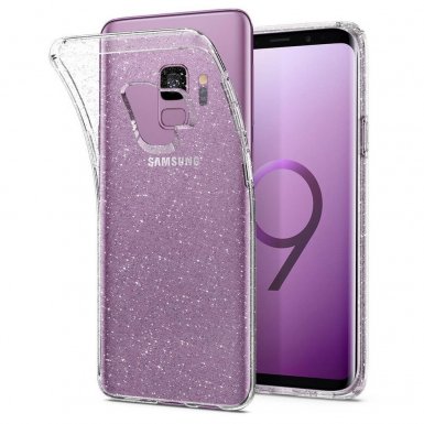 Spigen Liquid Crystal Glitter Case - тънък качествен термополиуретанов кейс за Samsung Galaxy S9 (прозрачен) 