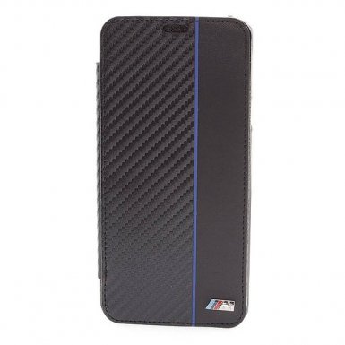 BMW M Collection Booktype Case - дизайнерски кожен калъф, тип портфейл за Samsung Galaxy S9 Plus (черен-син)