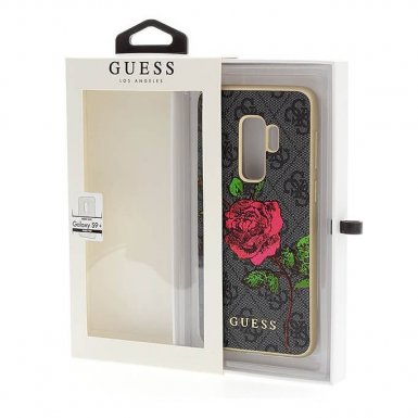 Guess Flower Desire Leather Hard Case - дизайнерски кожен кейс за Samsung Galaxy S9 Plus (сив)