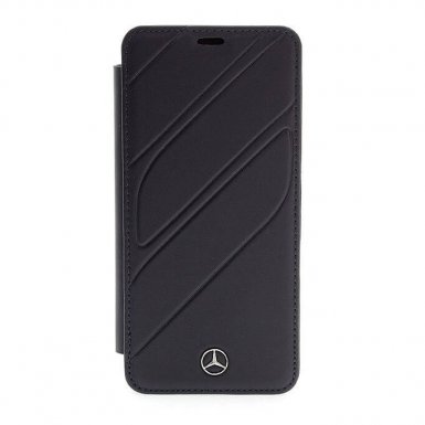 Mercedes-Benz New Organic I Booktype Case - кожен калъф (естествена кожа), тип портфейл за Samsung Galaxy S9 Plus (тъмносин)