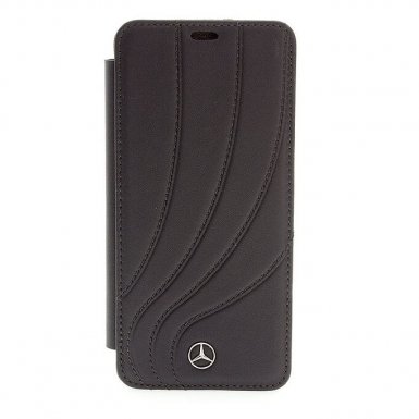 Mercedes-Benz New Organic II Booktype Case - кожен калъф (естествена кожа), тип портфейл за Samsung Galaxy S9 Plus (черен)