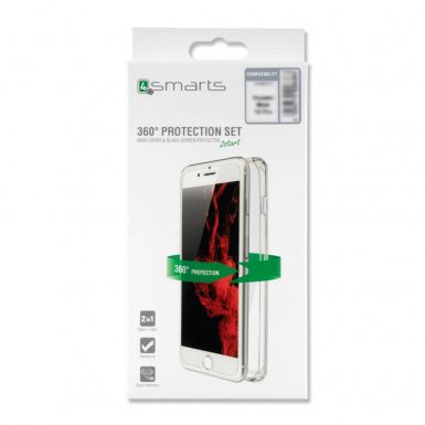 4smarts 360° Protection Set - тънък силиконов кейс и стъклено защитно покритие за дисплея на OnePlus 6 (прозрачен)
