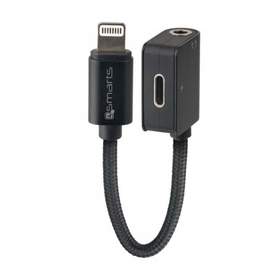 4smarts Lightning to Lightning & 3.5mm Audio Splitter SoundSplit - Lightning адаптер към 3.5 аудио изход и Lightning изход (12см) (черен)