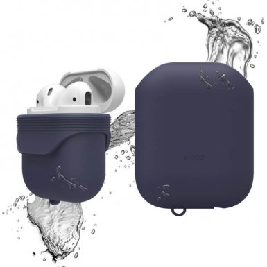 Elago Airpods Waterproof Case - водоустойчив силиконов калъф за Apple Airpods (тъмносин)