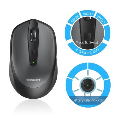 TeckNet M005 2.4G Wireless Mouse - малка безжична мишка (за Mac и PC) (сива)