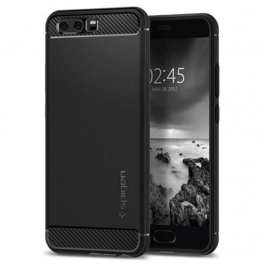 Spigen Rugged Armor Case - термополиуретанов кейс с най-висока степен на защита за Huawei P10 (черен-мат)