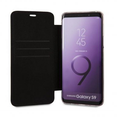 BMW M Collection Booktype Case - дизайнерски кожен калъф, тип портфейл за Samsung Galaxy S9 (черен-червен)