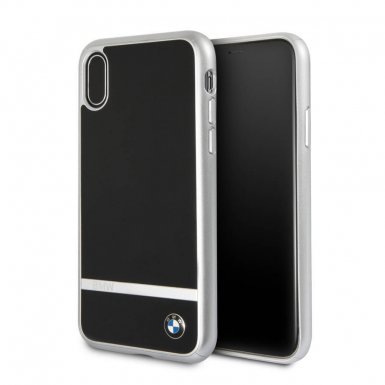 BMW Signature Aluminium Stripe Silicone Hard Case - твърд силиконов кейс за iPhone XS, iPhone X (черен)