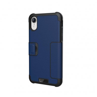 Urban Armor Gear Metropolis - удароустойчив хибриден кейс тип портфейл за iPhone XR (син)