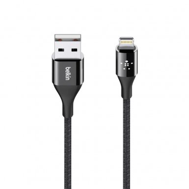 Belkin Duratek Premium Kevlar Cable - здрав и устойчив кабел с оплетка от кевлар за iPhone, iPad и устройства с Lightning порт (черен)