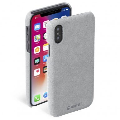 Krusell Broby Cover Case - велурен кейс за iPhone XS, iPhone X (сив)