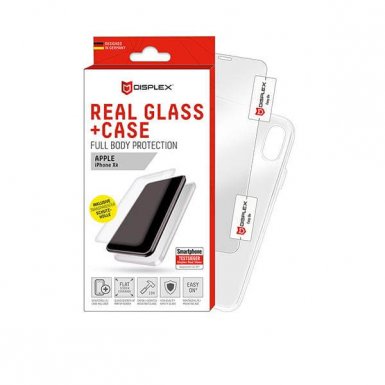 Displex Real Glass 10H Protector 2D with TPU Case - силиконов калъф и калено стъклено защитно покритие за дисплея на iPhone XR (прозрачен)